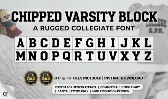 Chipped Varsity Block Typeface for Bold Branding